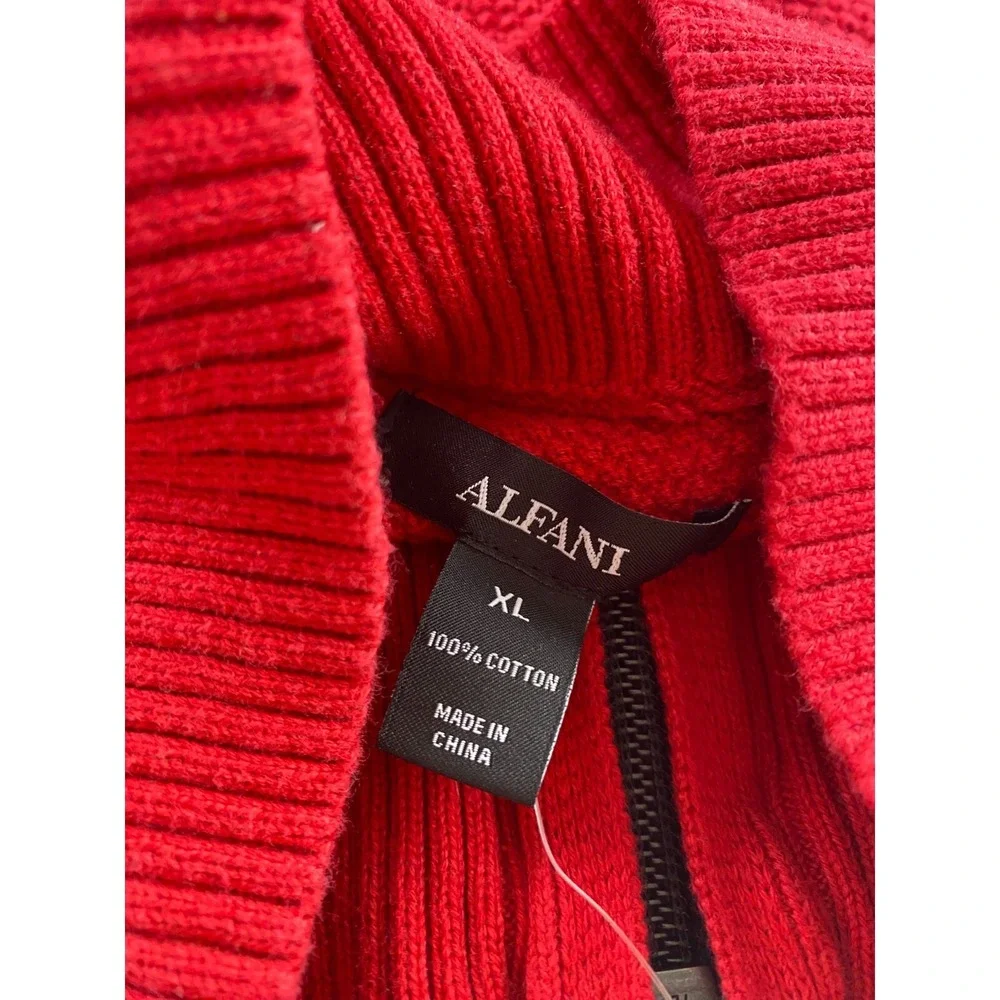 Alfani Red Cotton 1/4 Zip Mock Neck Pullover Sweater Mens X-Large MSRP $60 NWT .